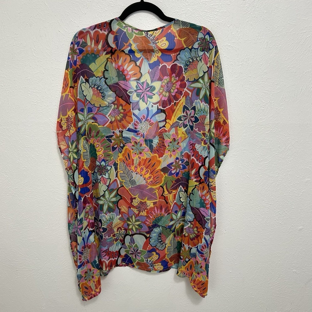 Bleu by Rod Beattie Caftan Tropical Floral Swim Cover-Up Multicolor Size M Beach - Picture 9 of 12